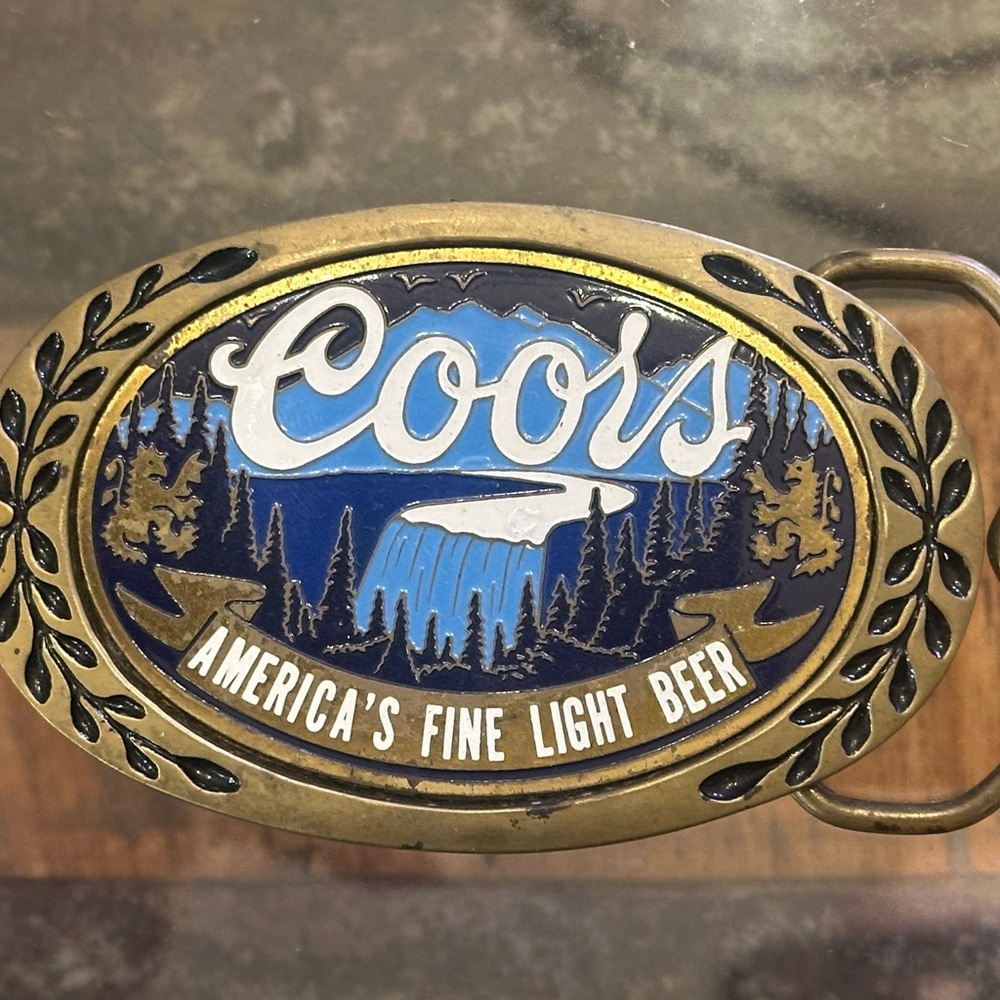 Coors Vintage Belt Buckle - Gold and Blue Solid brass Rockabilly